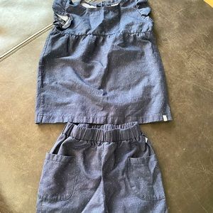 Mori Chambray Top Shorts Set Navy Sz 2-3Y!